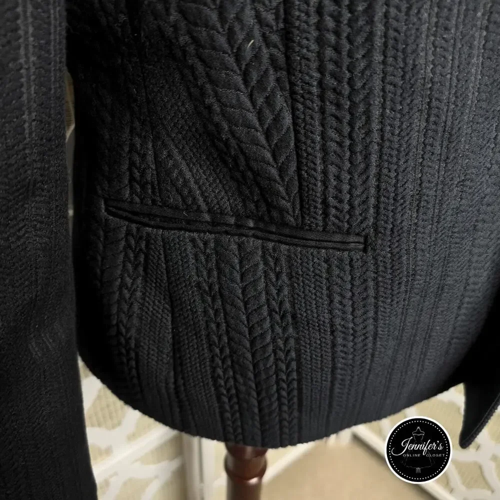 BCBGMaxAzria Black Textured Striping Pattern Crop Blazer Size L